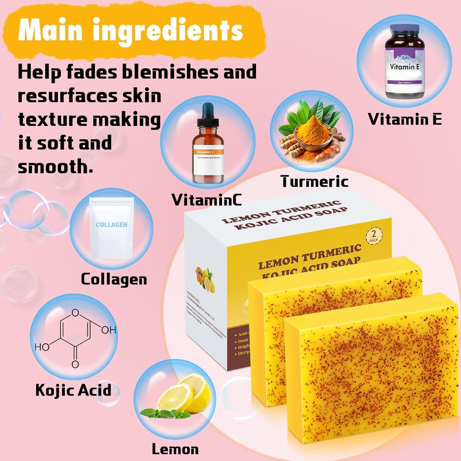 Barra de Jabón de Ácido Kójico Urrznp con Cúrcuma y Limón 2 Unidades