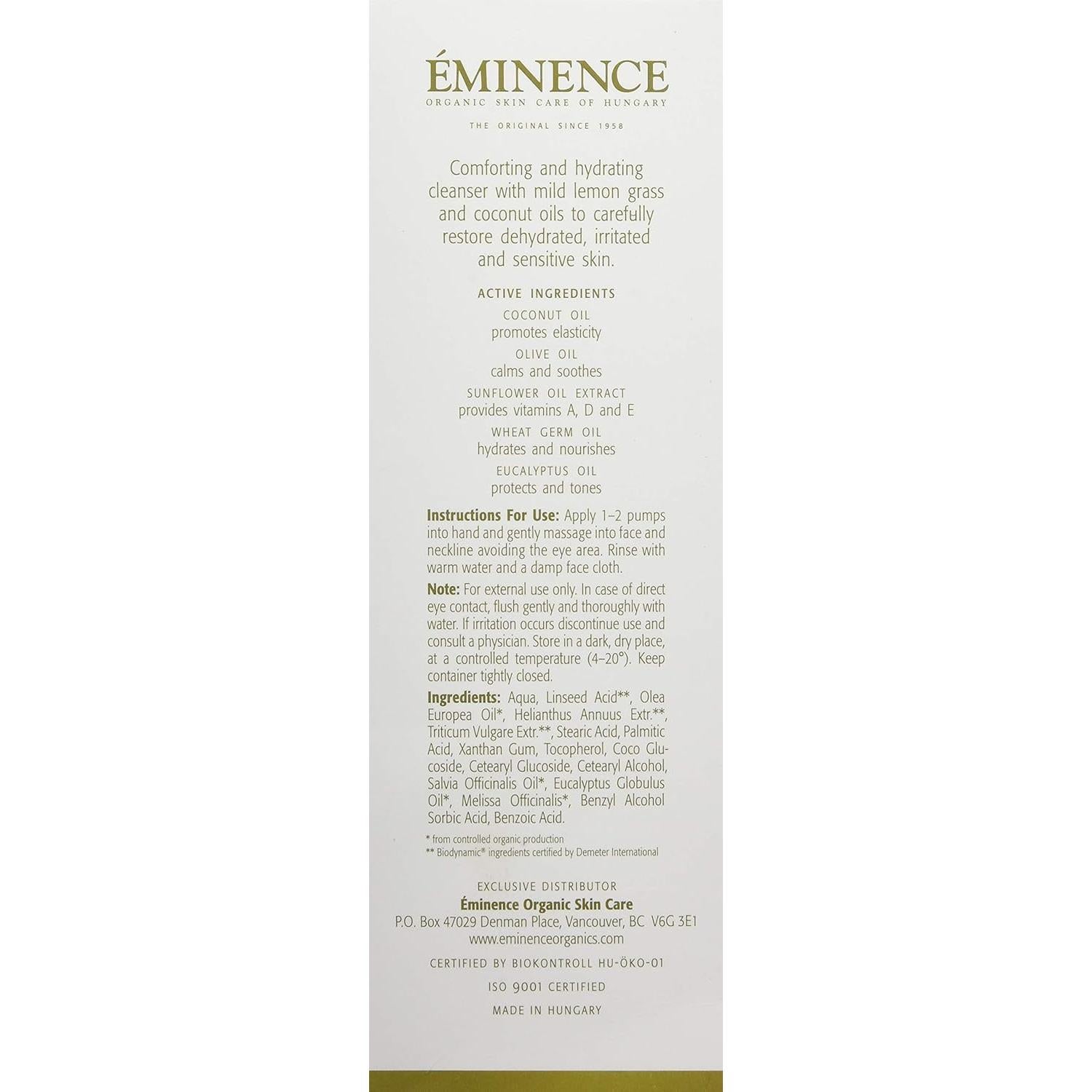 Limpiador Facial Biodinámico Eminence 50 ml - Hierba de Limón