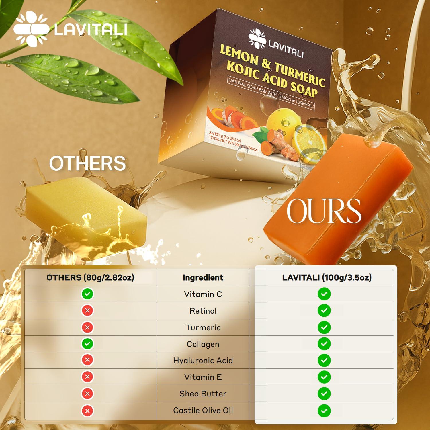 Jabón Natural LaVitali 6 Piezas Ácido Kójico Limón Cúrcuma