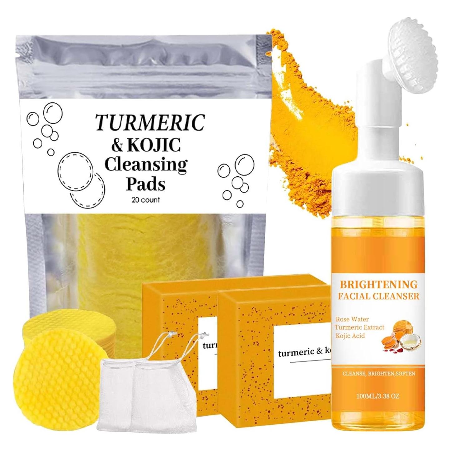 Set de Cuidado Facial de Cúrcuma KTouler - 100 ml, 2 Jabones y 20 Almohadillas