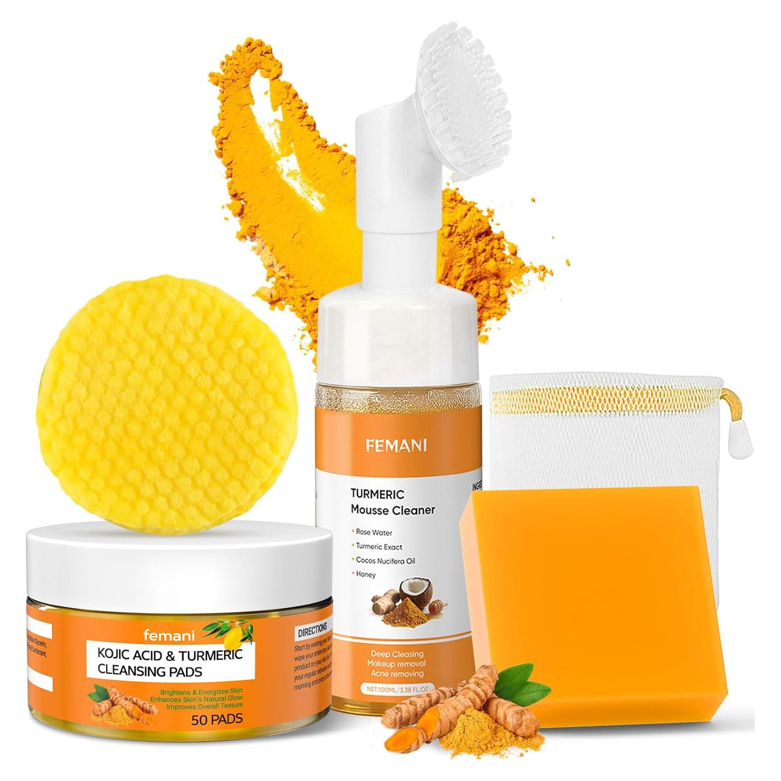 Set de Cuidado Facial de Cúrcuma 50 Discos + Jabón + Limpiador