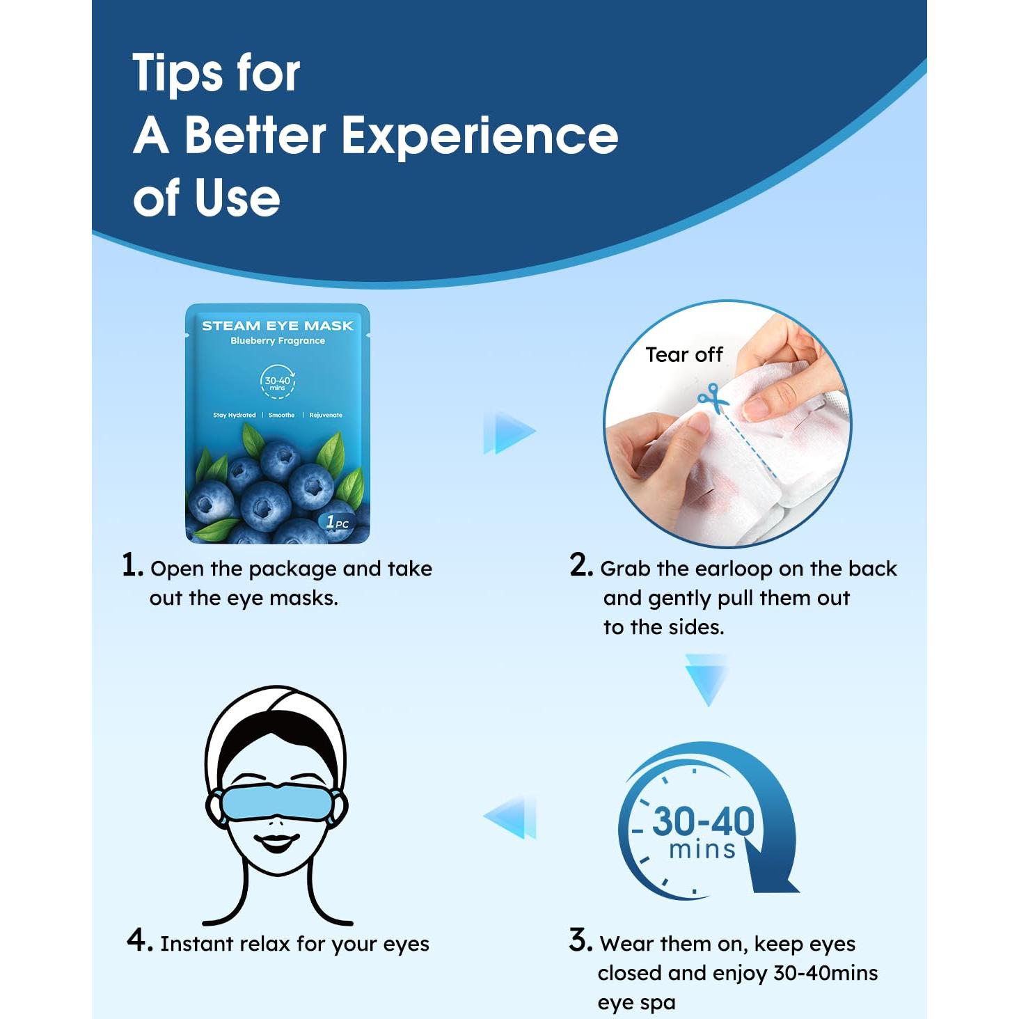 20 Mascarillas de Ojos de Vapor ProCIV - Alivio Ocular Arándano