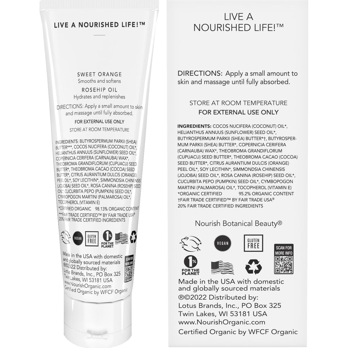 Ungüento Orgánico Nourish 104g - Loción Corporal Nutritiva con Aceite de Coco y Rosa Mosqueta