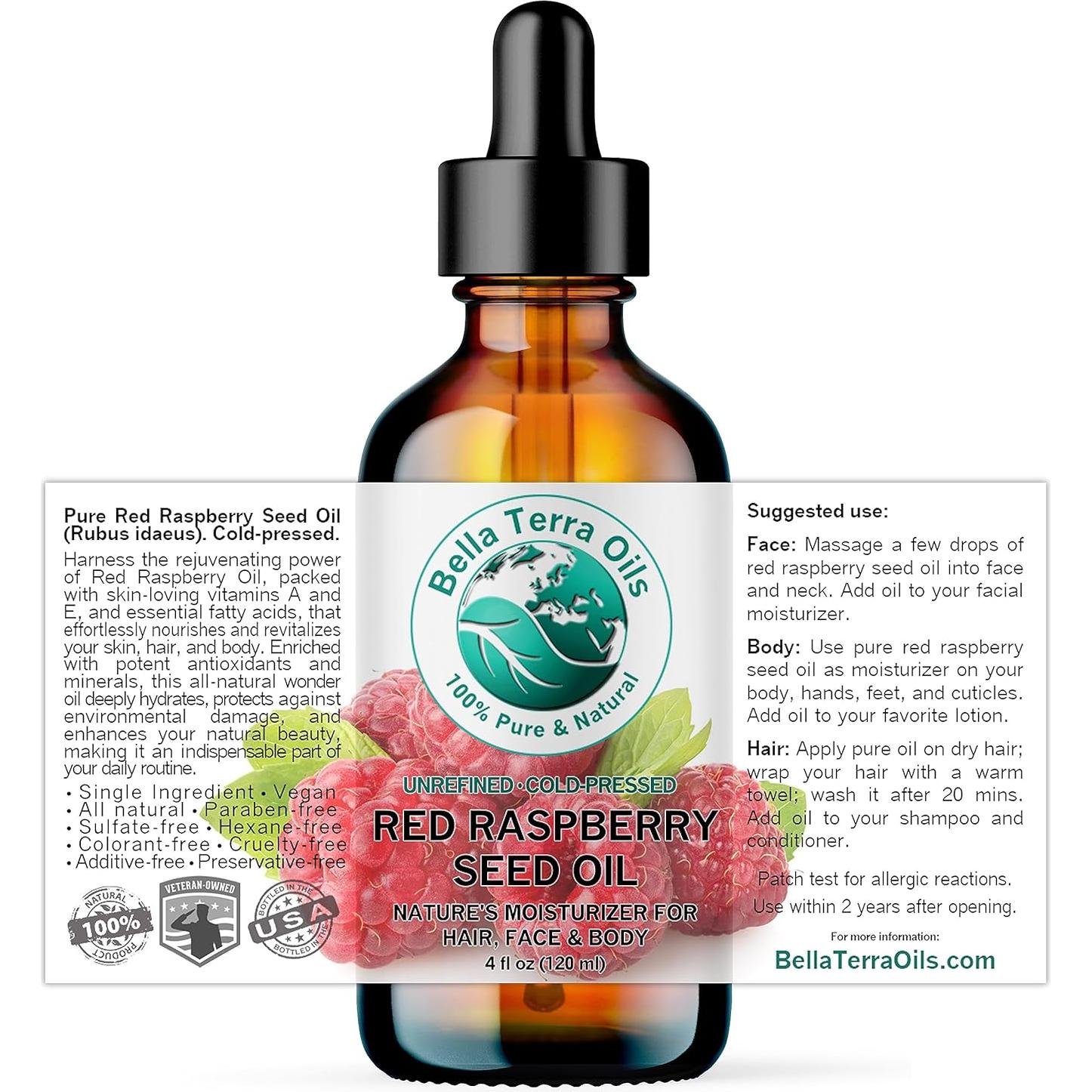 Aceite de Semilla de Frambuesa Roja Bella Terra 113ml - Rico en Nutrientes