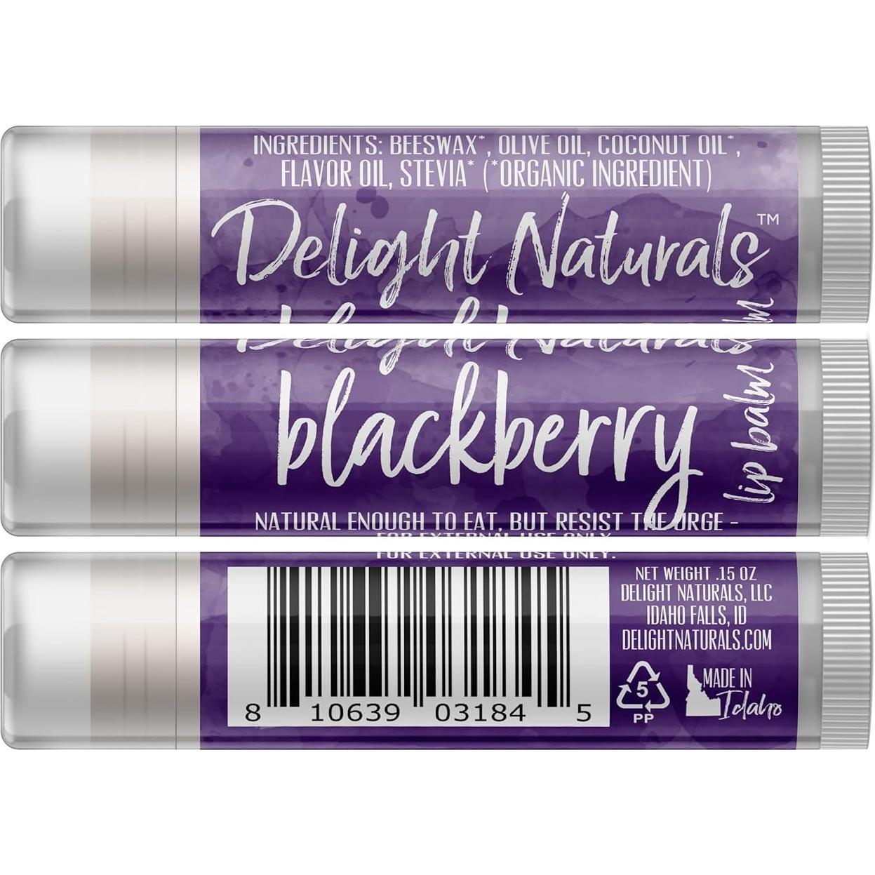 Bálsamo Labial Delight Naturals Sabor Mora - Set de 3