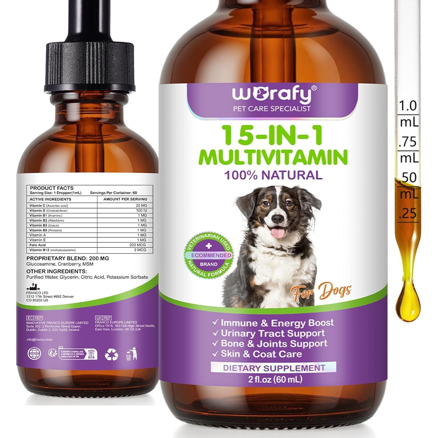 Gotas Multivitamínicas para Perros Vceeoy 15 en 1 Salud Piel Articulaciones