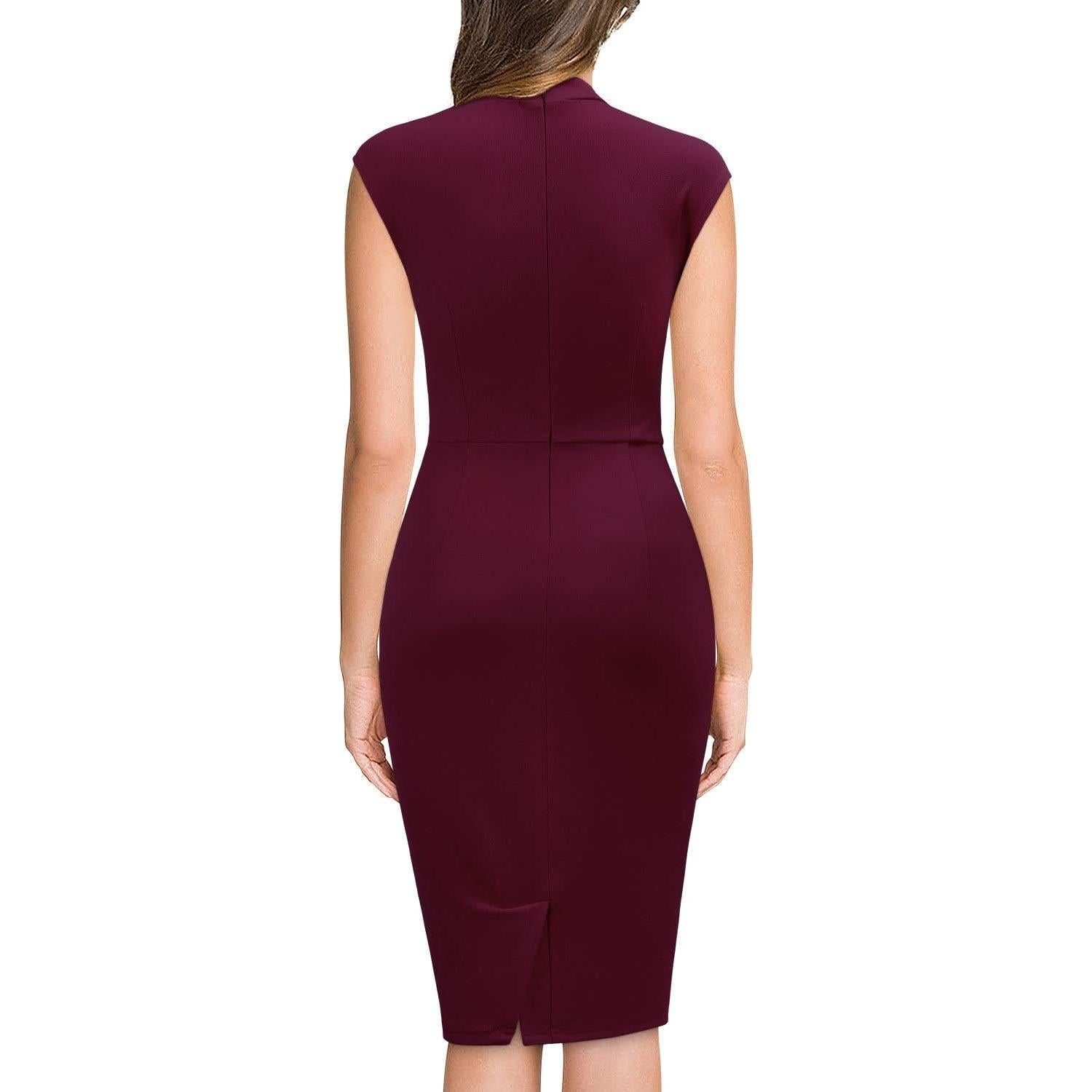 Vestido Lápiz Slim con Volantes para Mujeres Miusol - Vino Grande