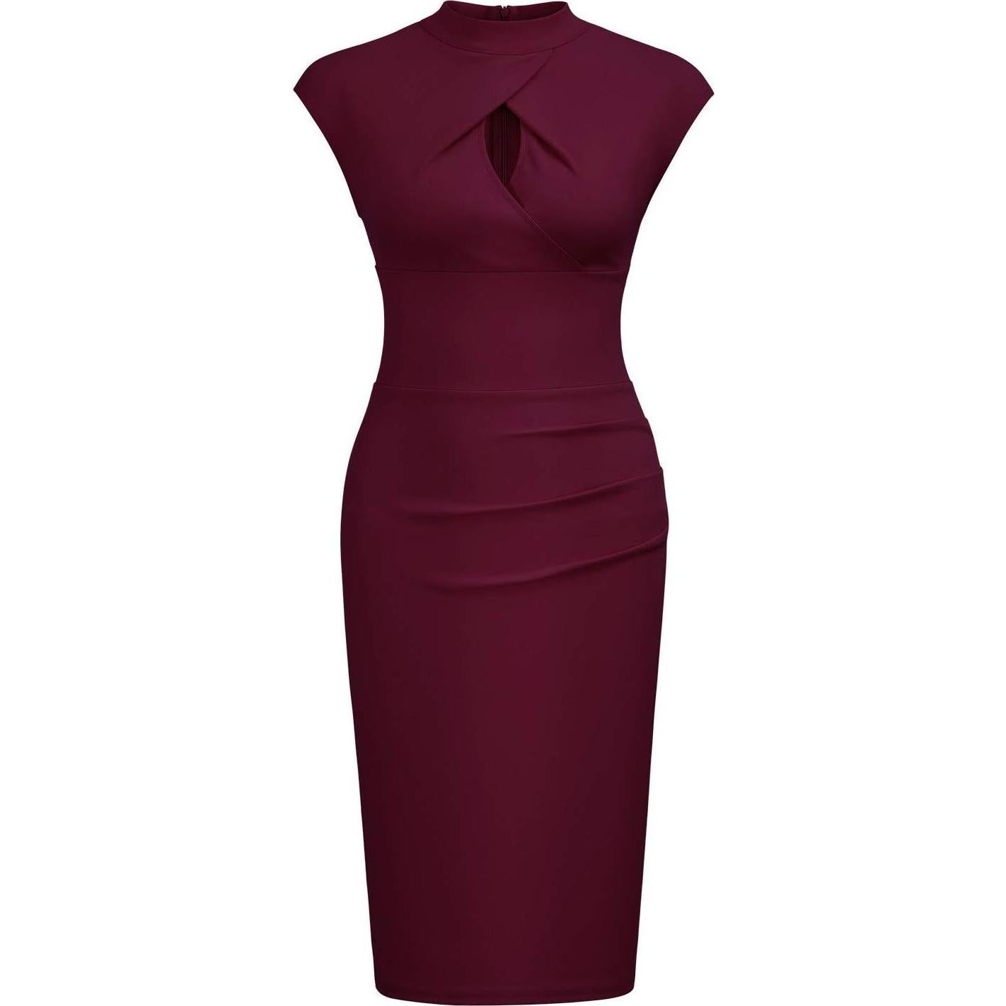 Vestido Lápiz Slim con Volantes para Mujeres Miusol - Vino Grande