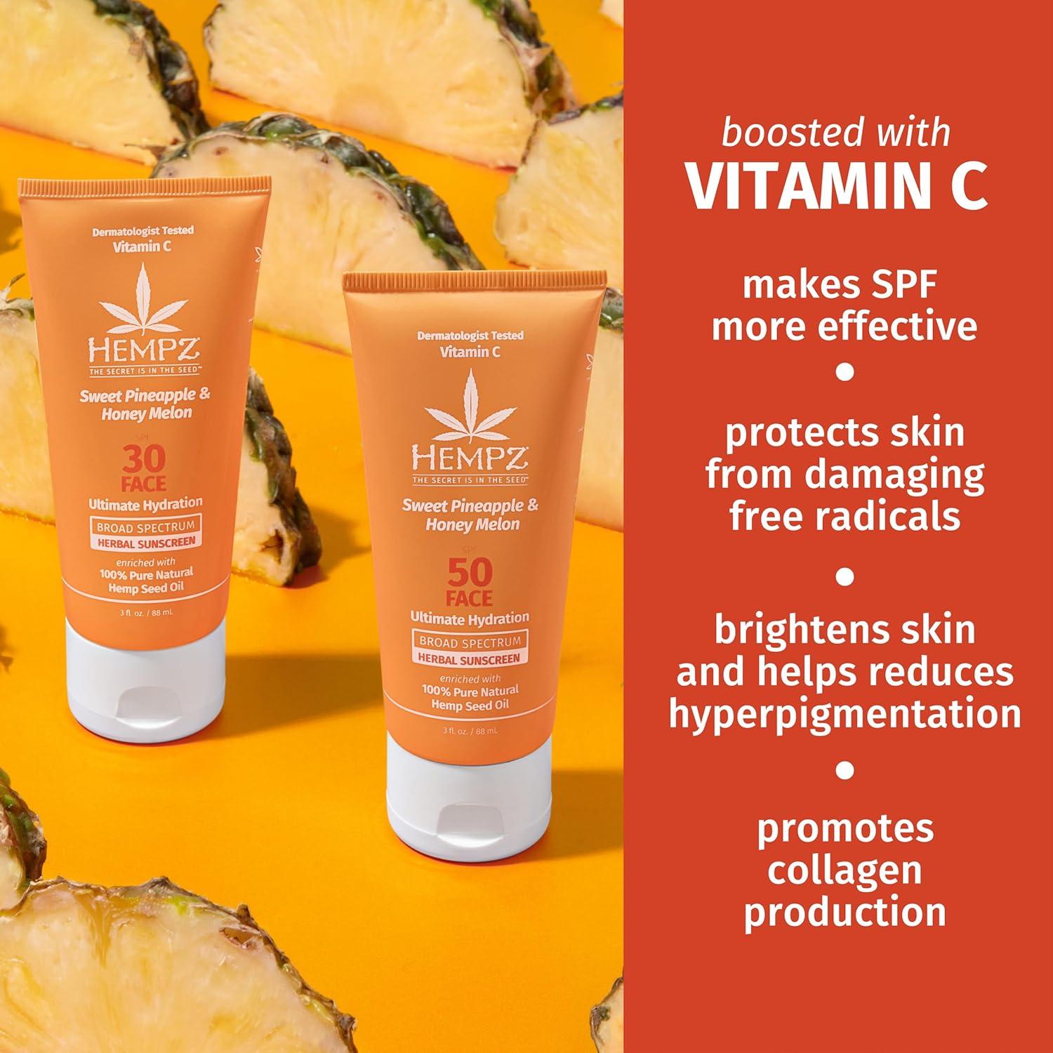 Protector Solar Facial Herbal Hempz Piña Dulce y Melón 85 g SPF 30