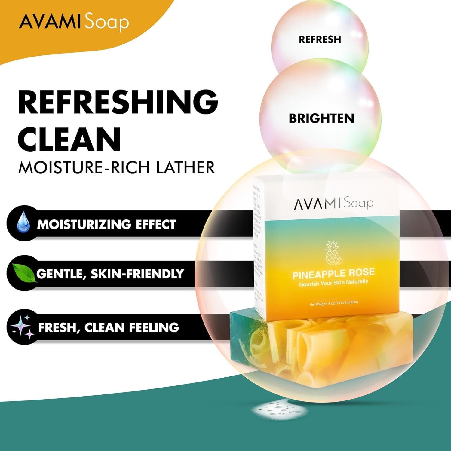 Jabón en barra natural hidratante Avami Piña Rosa 141g