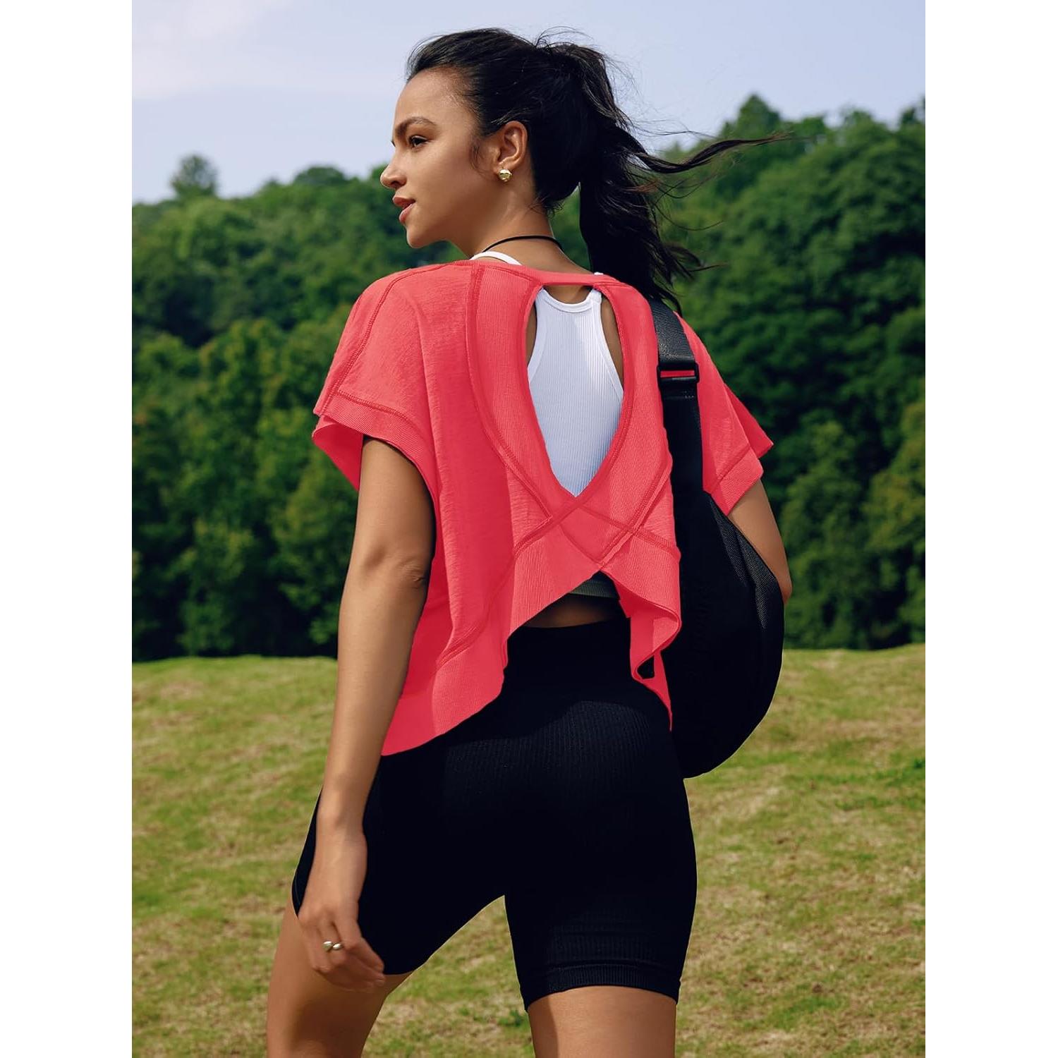 Camiseta Deportiva SENSERISE para Mujeres Espalda Abierta Rojo