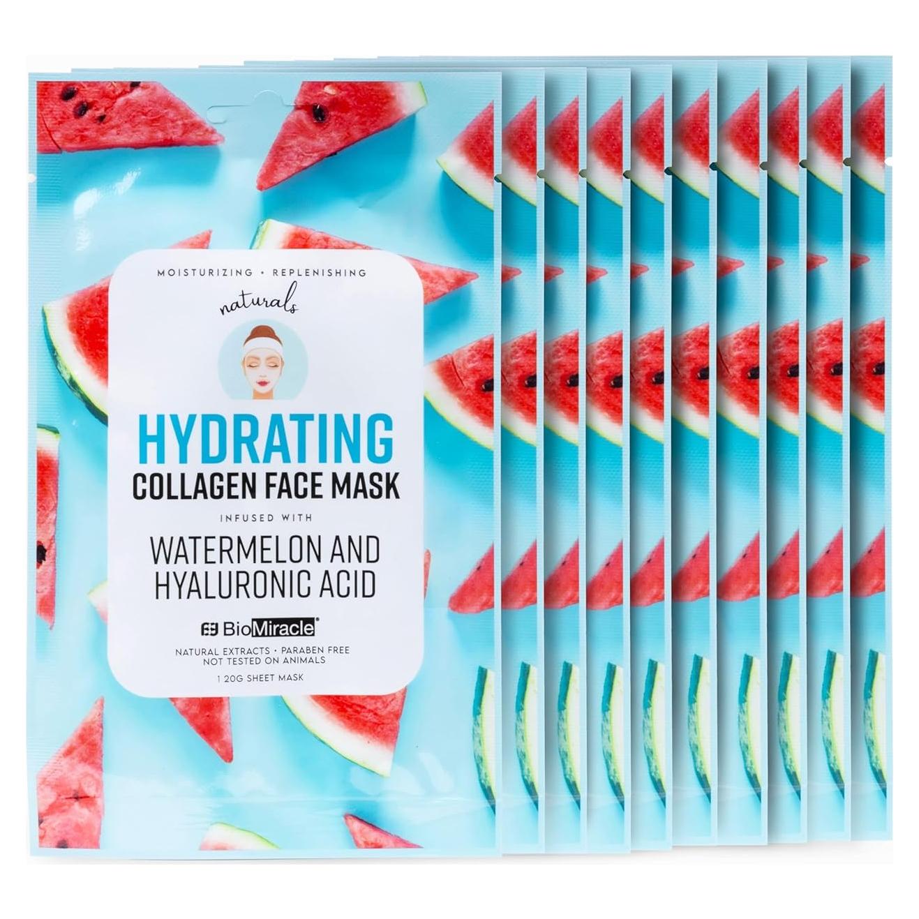 Máscara Facial Hidratante BioMiracle con Colágeno y Sandía - 10 Hojas