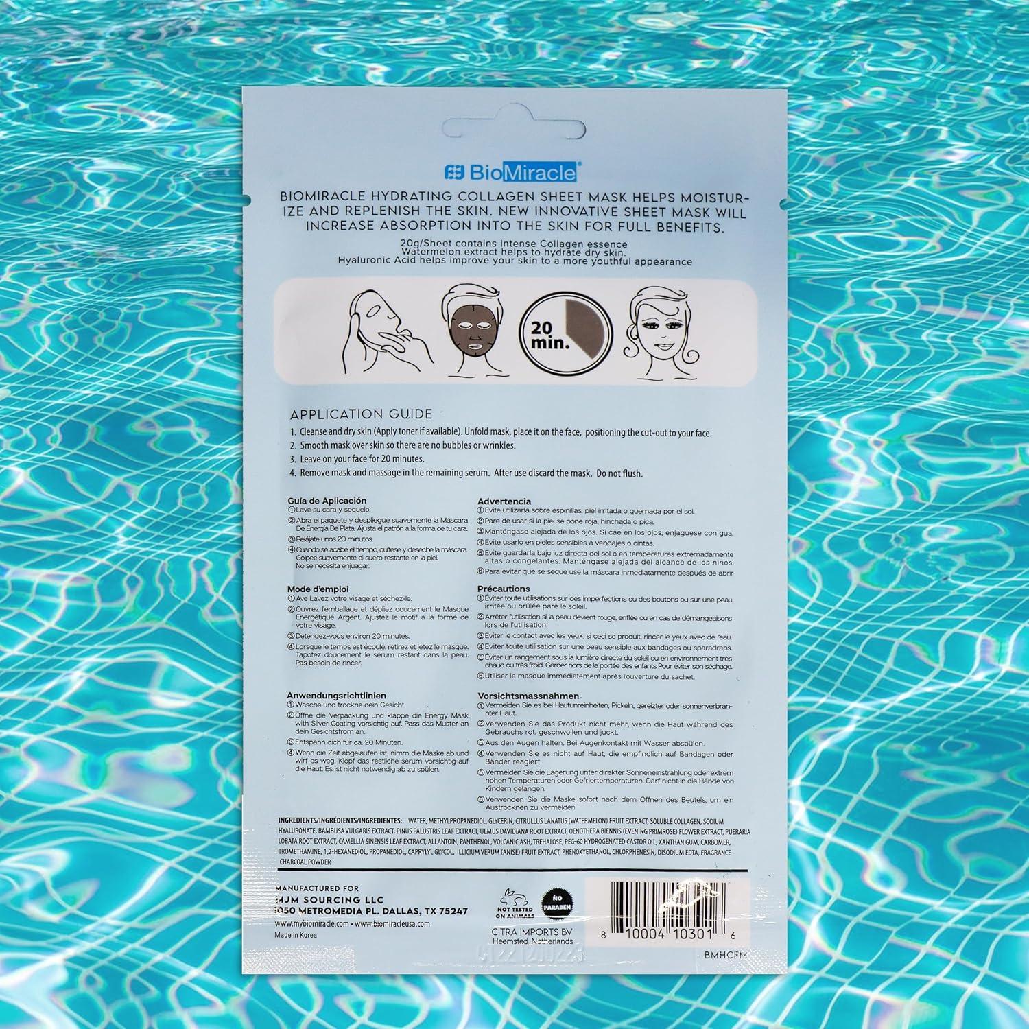 Máscara Facial Hidratante BioMiracle con Colágeno y Sandía - 10 Hojas