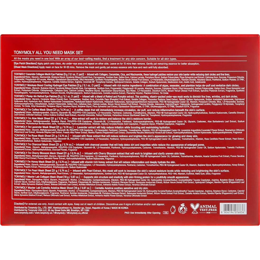 Set de Mascarillas Faciales TONYMOLY 13 Piezas Hidratantes