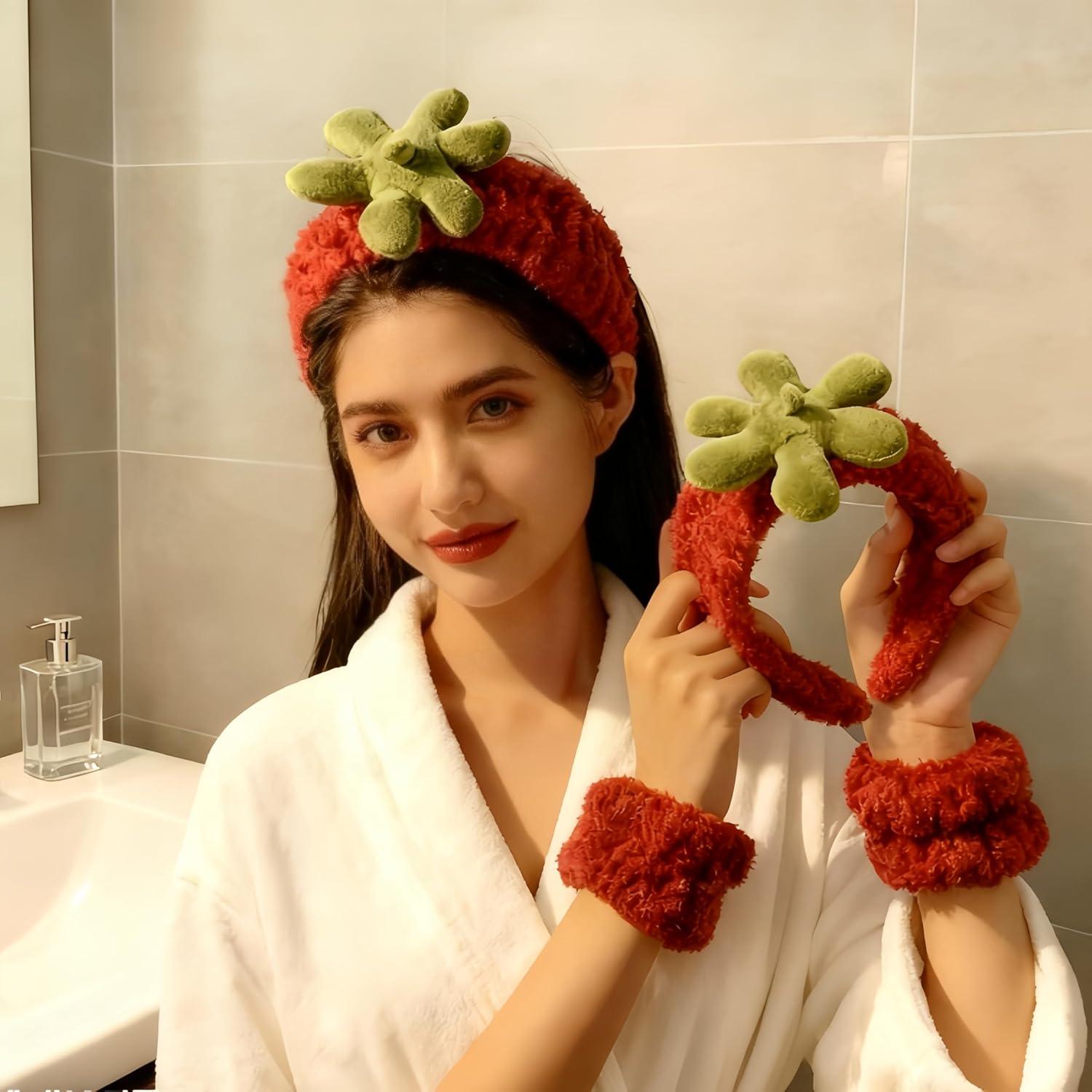 Conjunto de Diadema y Muñequera de Fresa Fosrisix - 4 Piezas