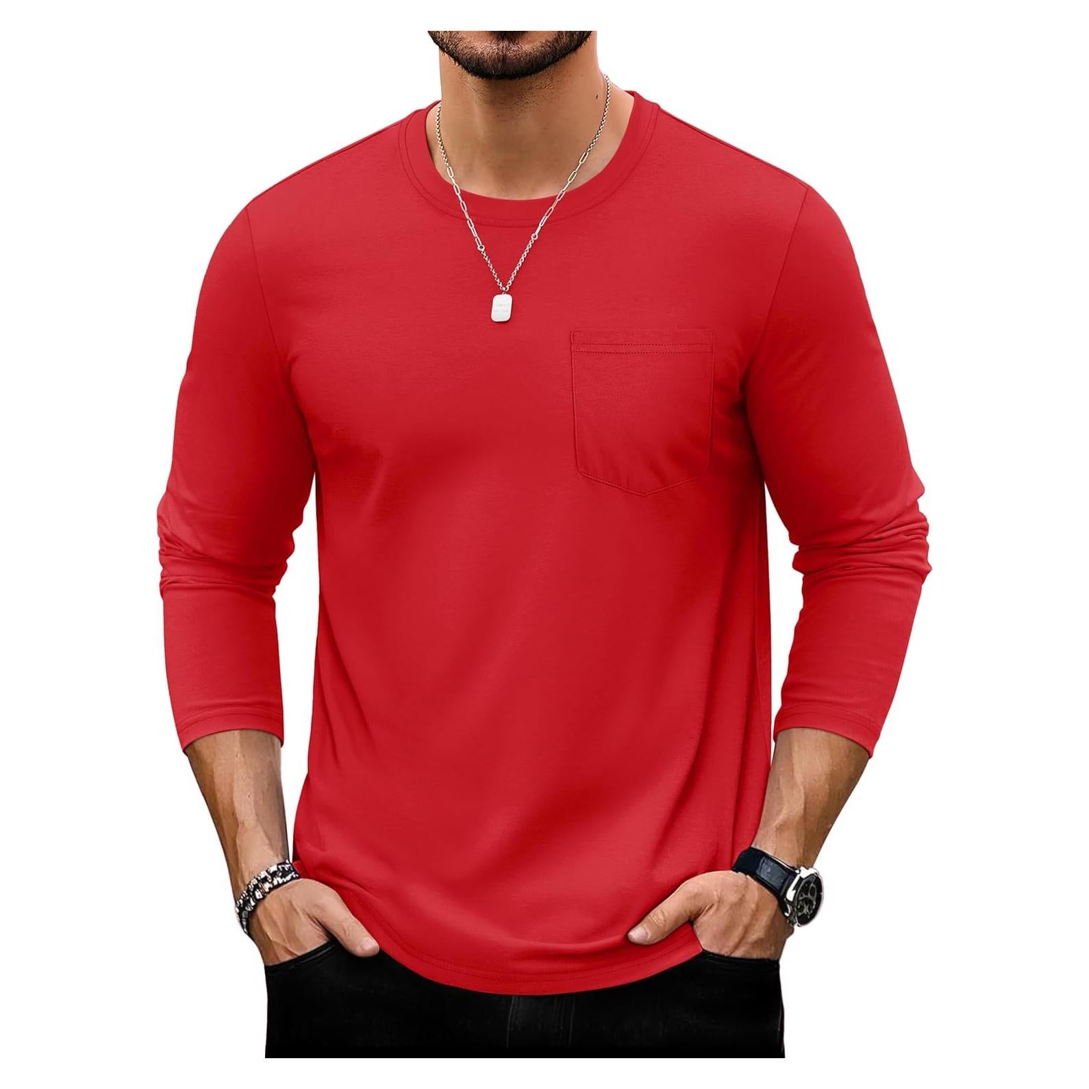 Camiseta de Manga Larga para Hombre TACVASEN Algodón X-Large Roja