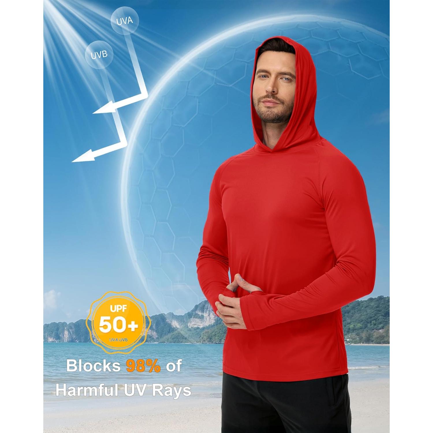 Camiseta Solar con Capucha Boladeci Hombre UPF 50+ Roja