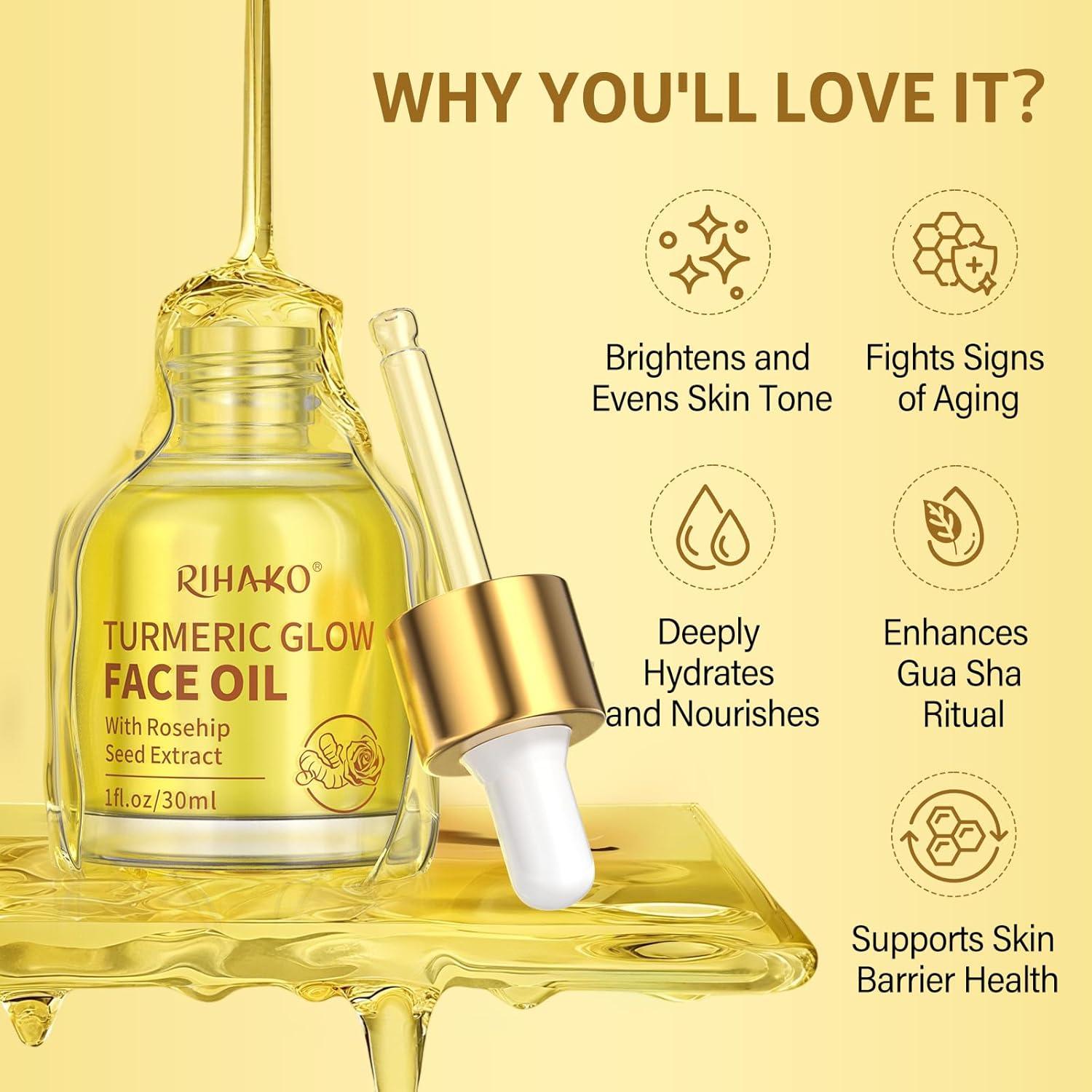 Aceite Facial Antienvejecimiento RIHAKO Cúrcuma y Rosa Mosqueta 181g