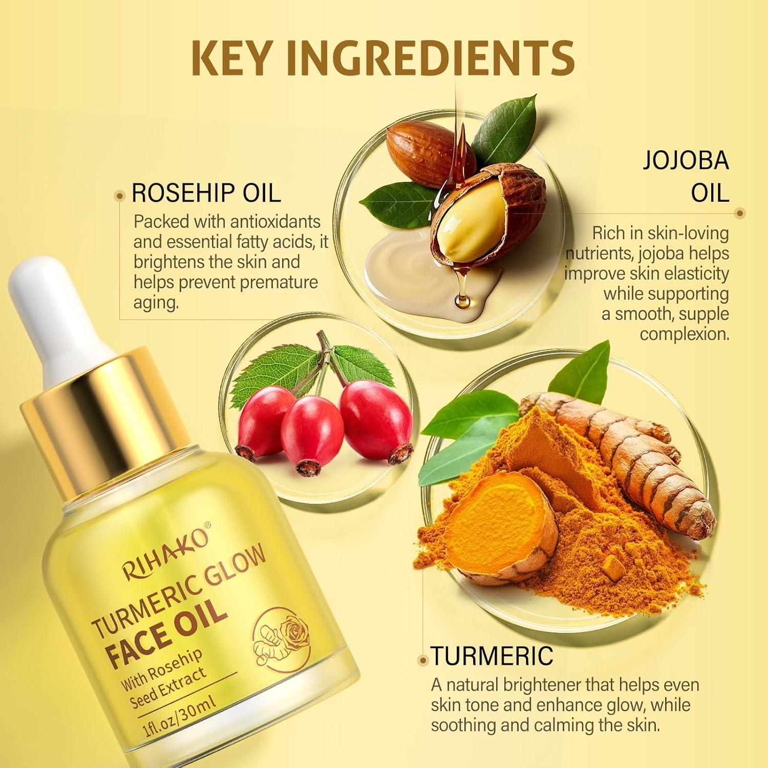 Aceite Facial Antienvejecimiento RIHAKO Cúrcuma y Rosa Mosqueta 181g