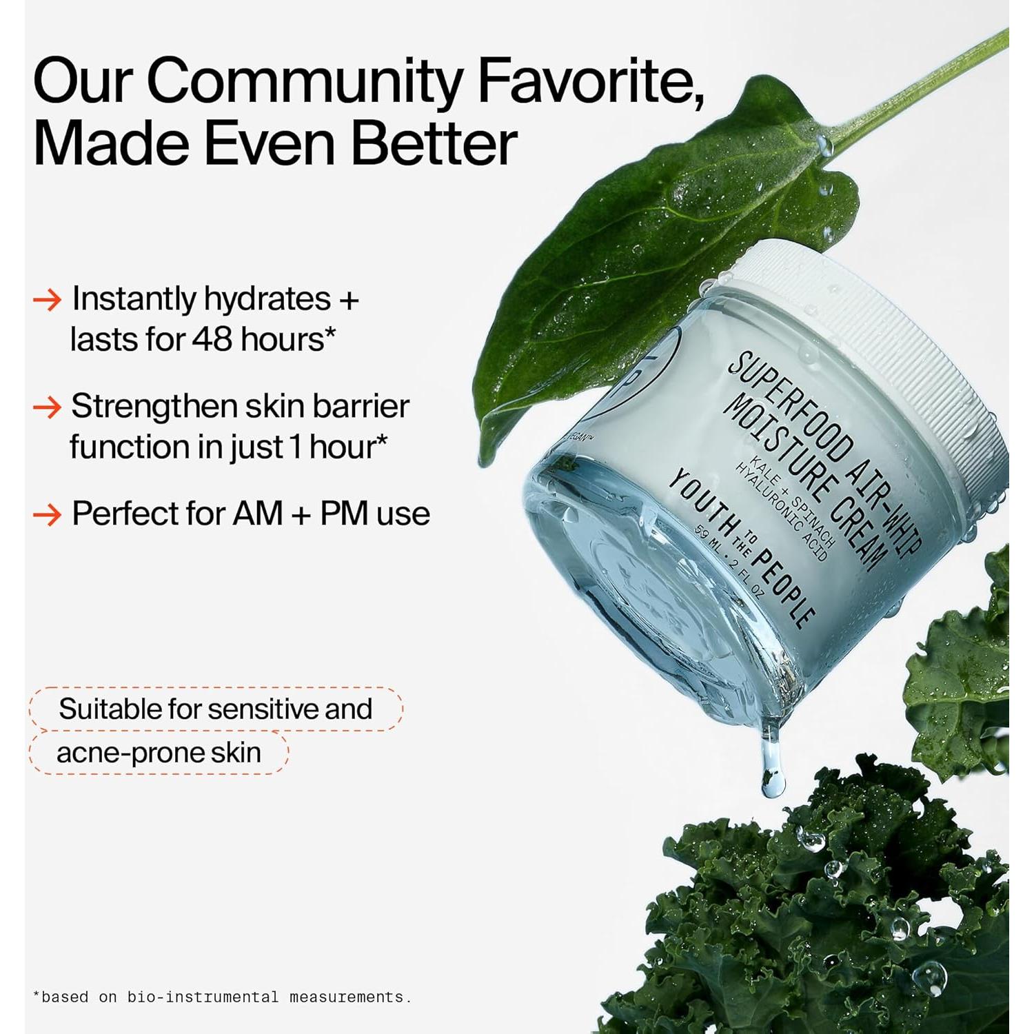 Kit de Cuidado Facial Youth To The People - Limpiador Exfoliante Suave 142g + Hidratante 56g + Suero 28g