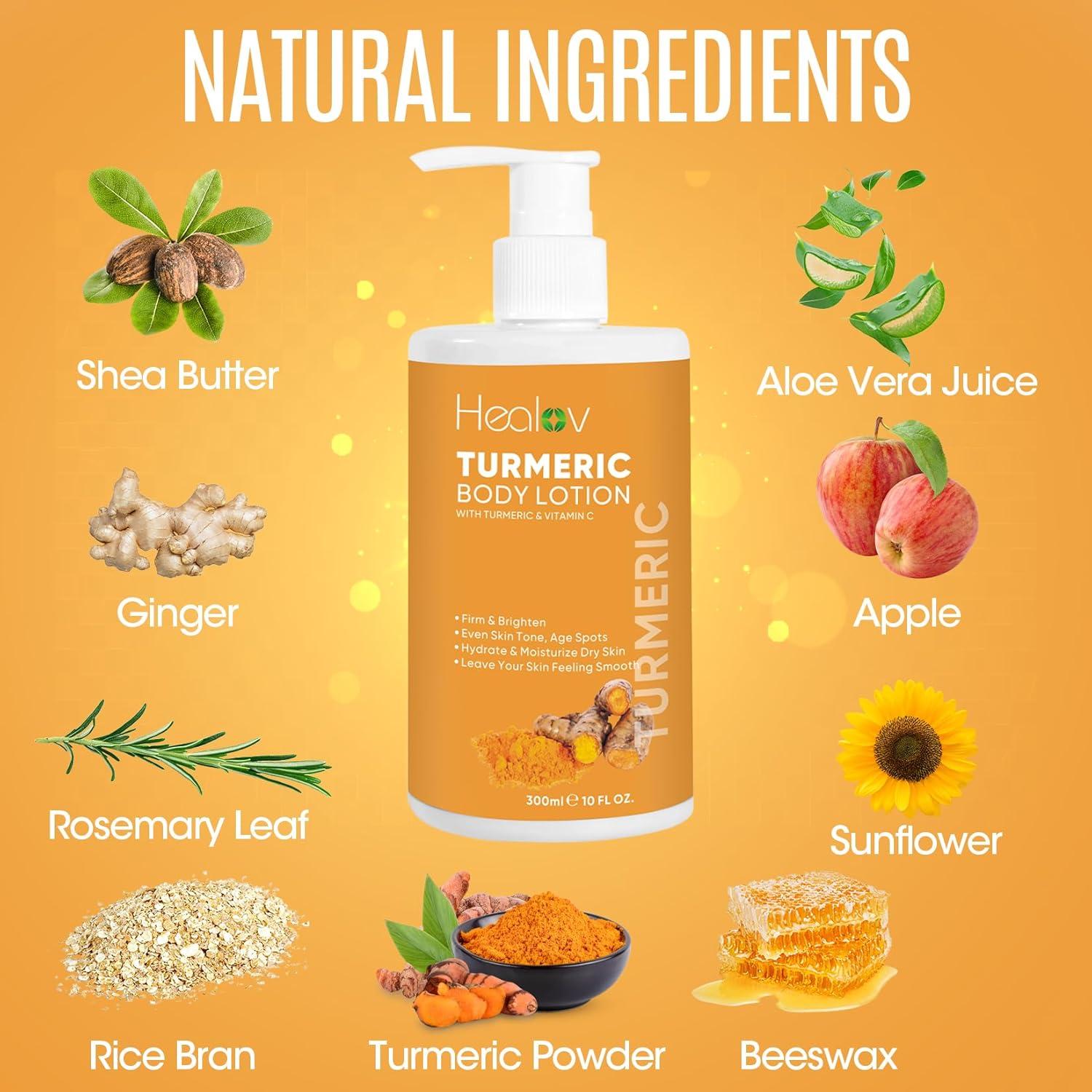Loción Corporal de Cúrcuma Healov - Iluminadora y Hidratante 308g