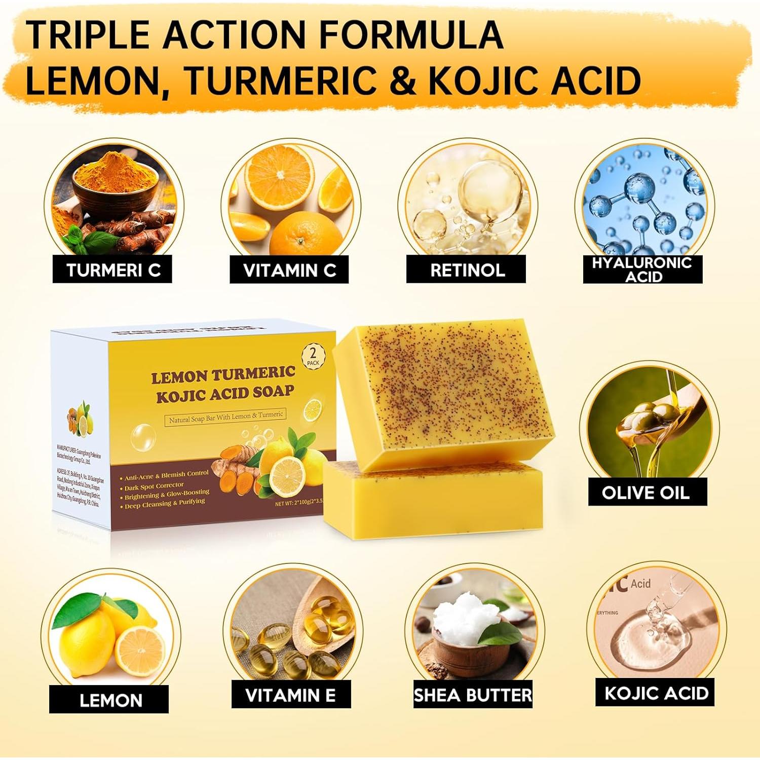 Jabón Ácido Kójico Urrznp 2 Barras 221g Limón y Cúrcuma