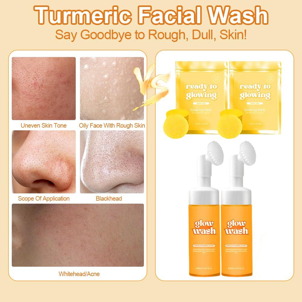 Set de Limpieza Facial SEILETOO: Lavado de Cúrcuma + 60 Almohadillas