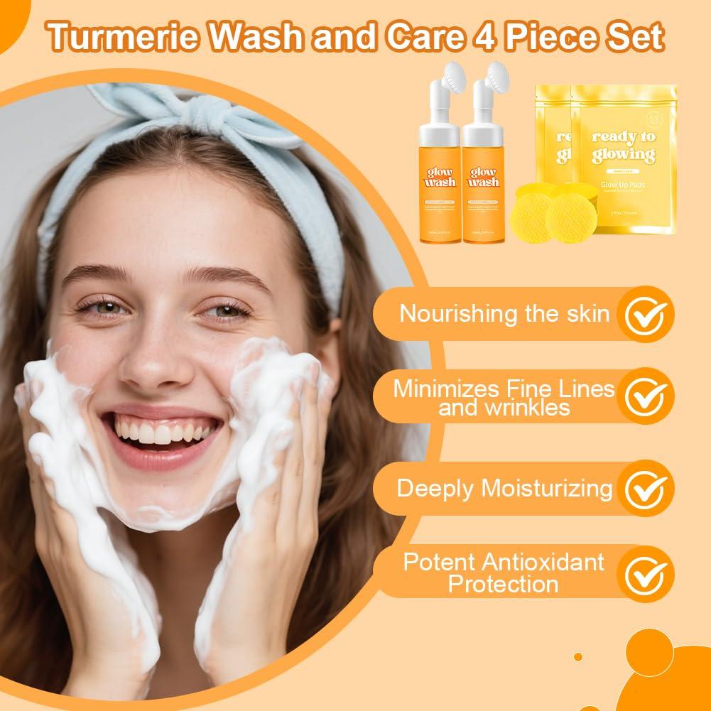 Set de Limpieza Facial SEILETOO: Lavado de Cúrcuma + 60 Almohadillas