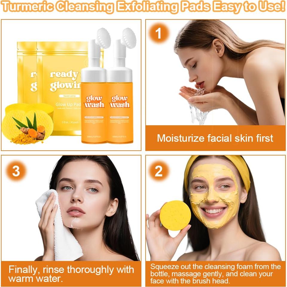 Set de Limpieza Facial SEILETOO: Lavado de Cúrcuma + 60 Almohadillas