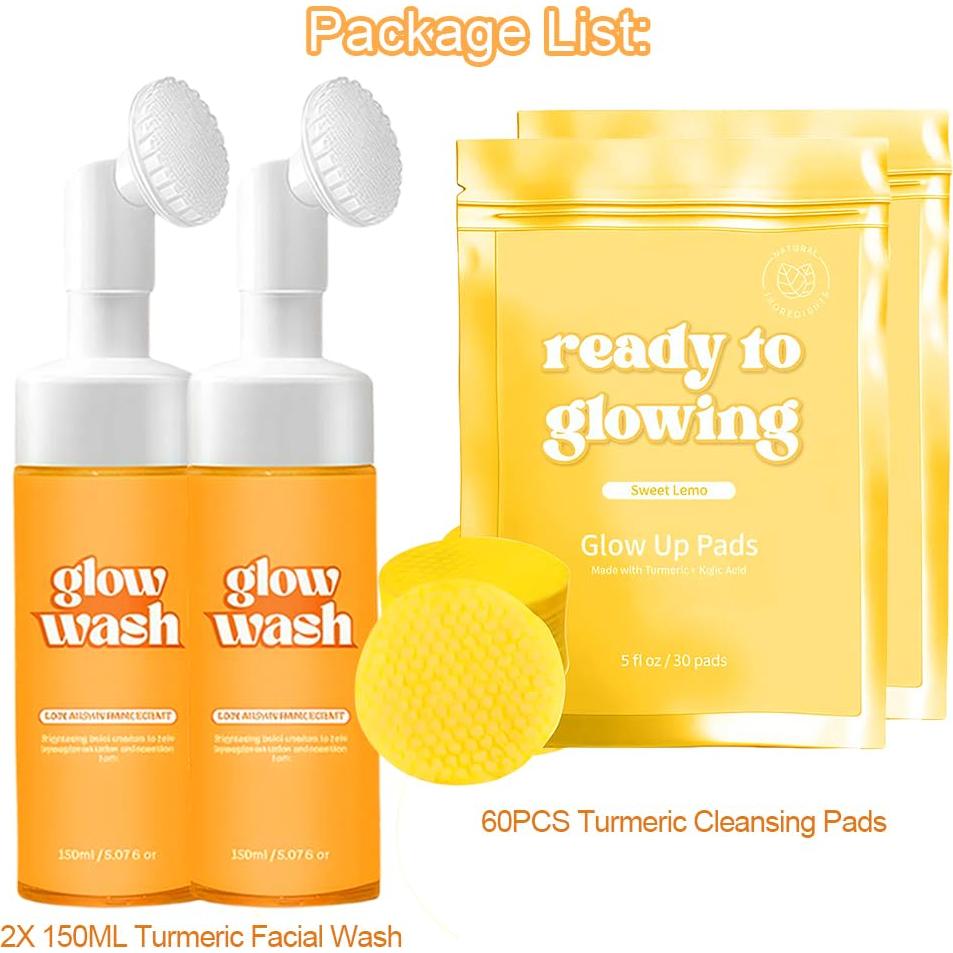 Set de Limpieza Facial SEILETOO: Lavado de Cúrcuma + 60 Almohadillas