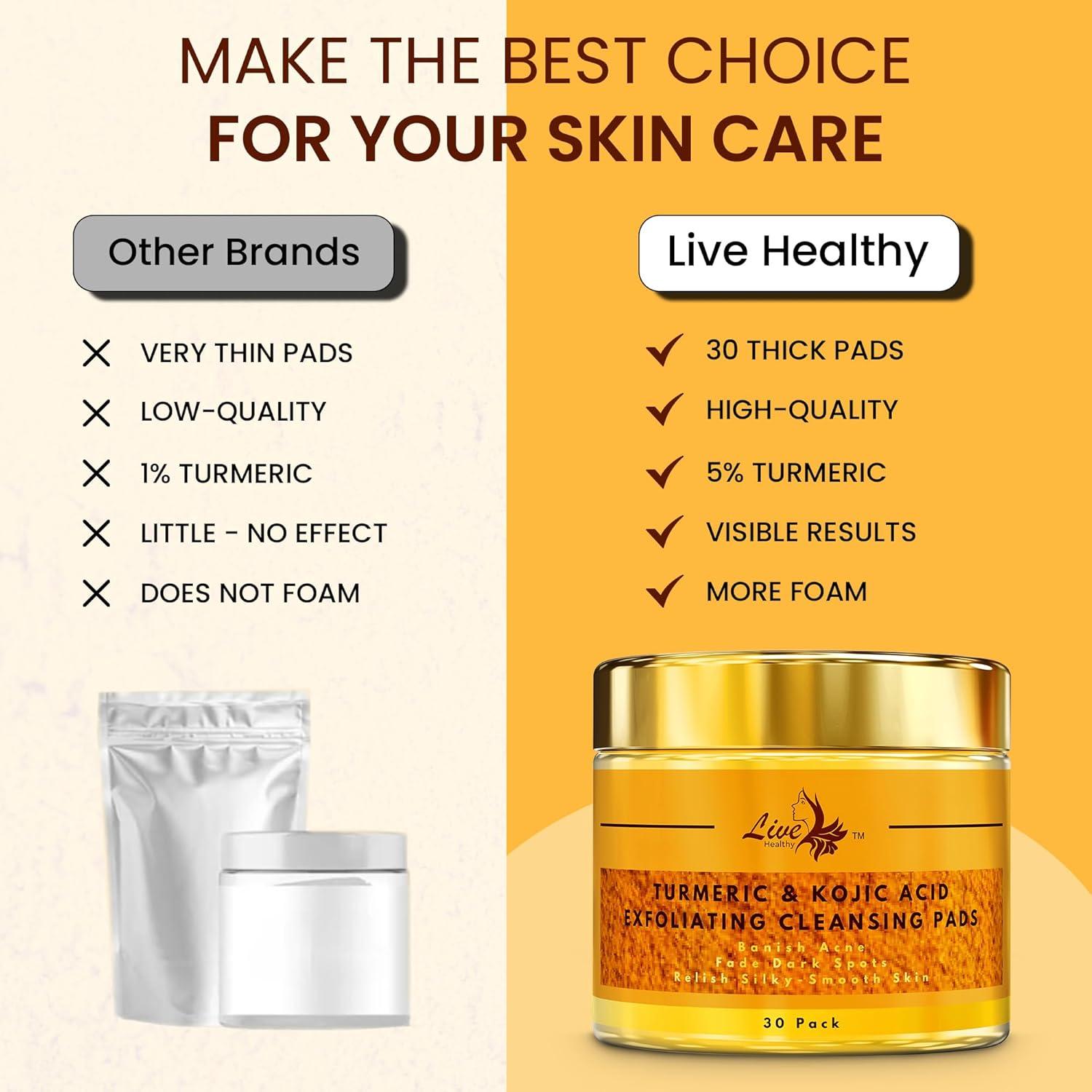 Almohadillas Limpiadoras Live Healthy Ácido Kojico y Cúrcuma 30 Unidades