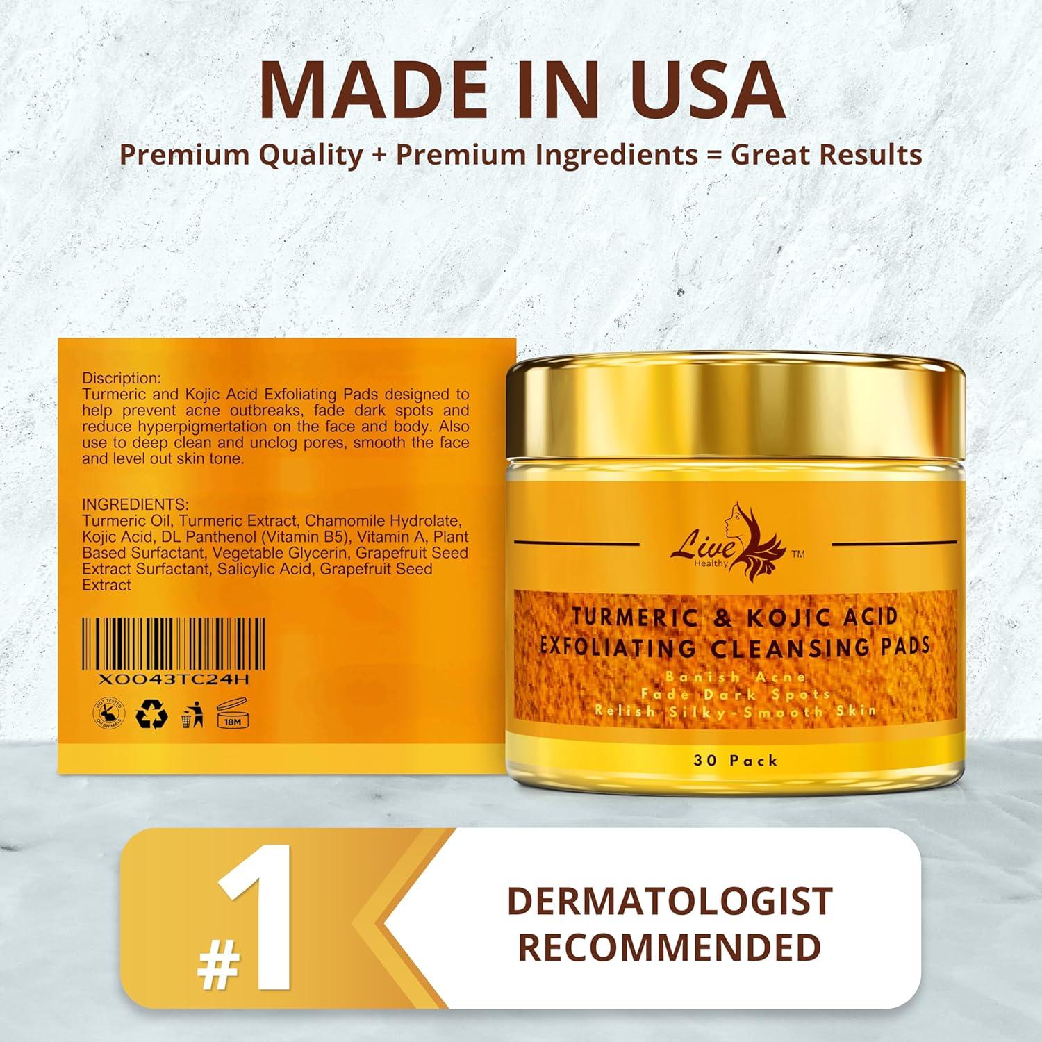 Almohadillas Limpiadoras Live Healthy Ácido Kojico y Cúrcuma 30 Unidades