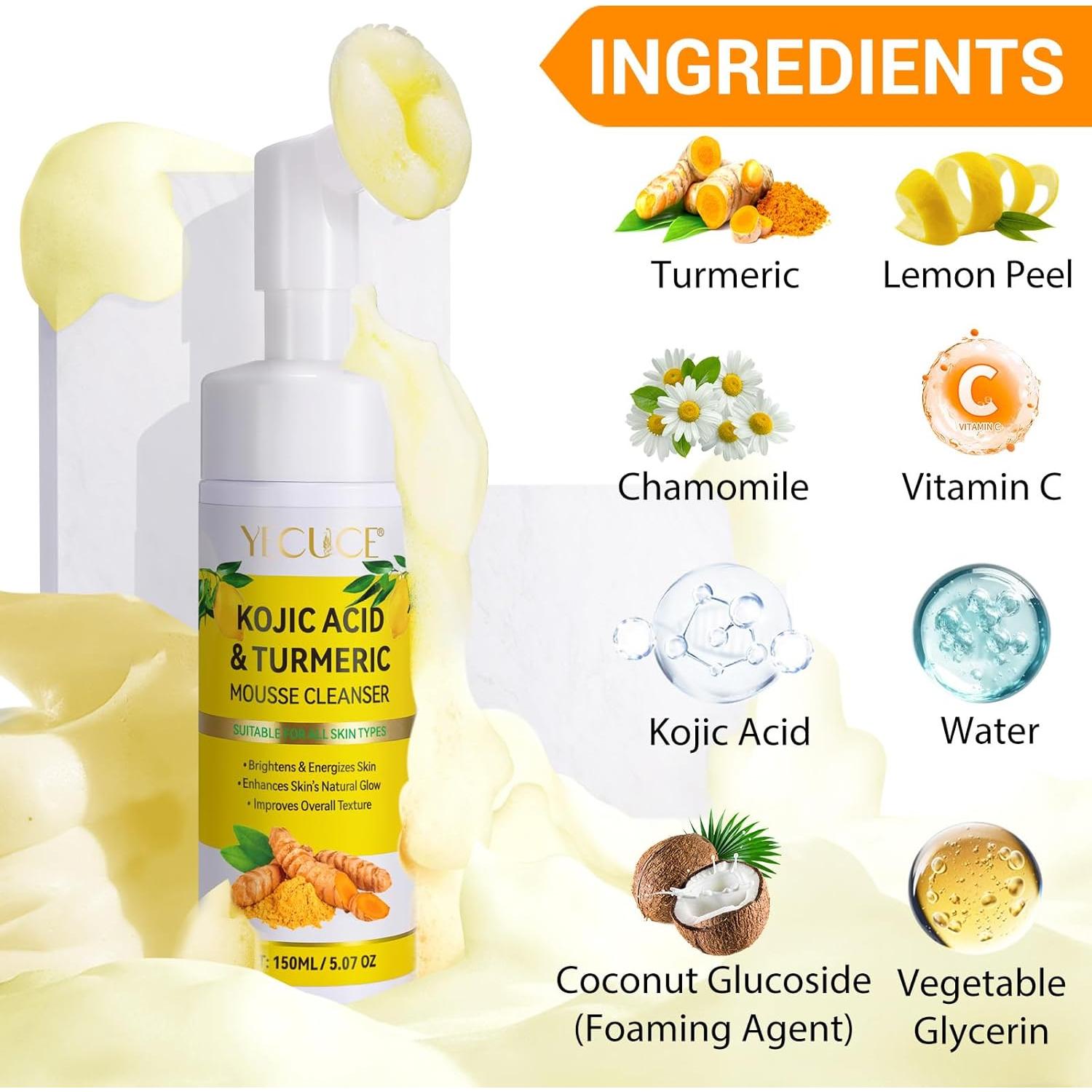 Mousse Limpiador Facial de Cúrcuma 150ML - Piel Suave y Hidratada