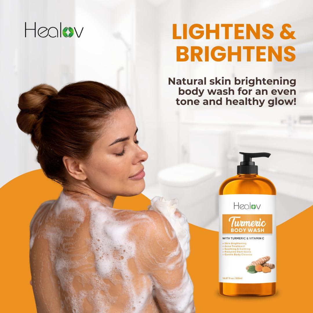 Jabón Líquido Iluminador de Cúrcuma Healov 550g - Facial y Corporal