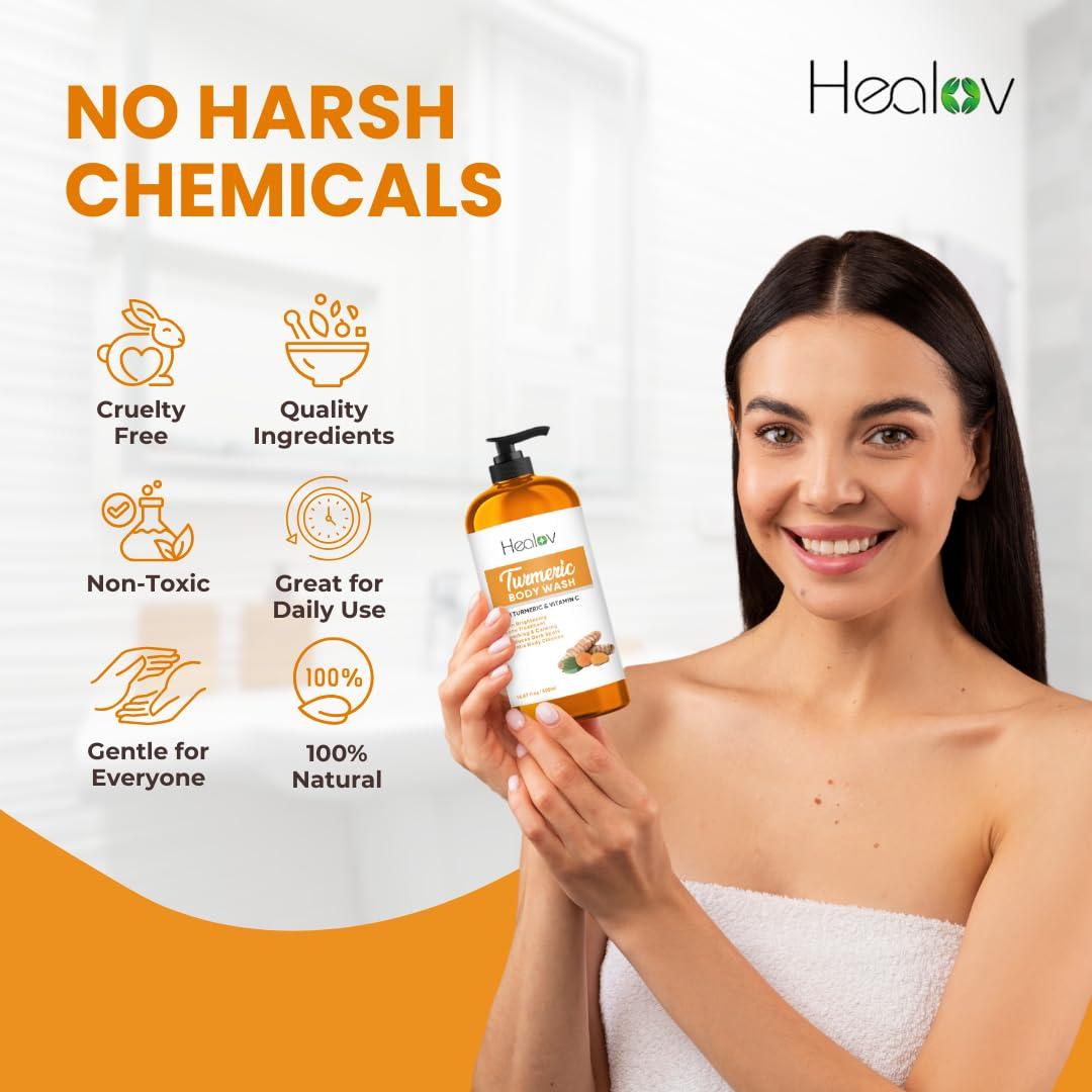 Jabón Líquido Iluminador de Cúrcuma Healov 550g - Facial y Corporal