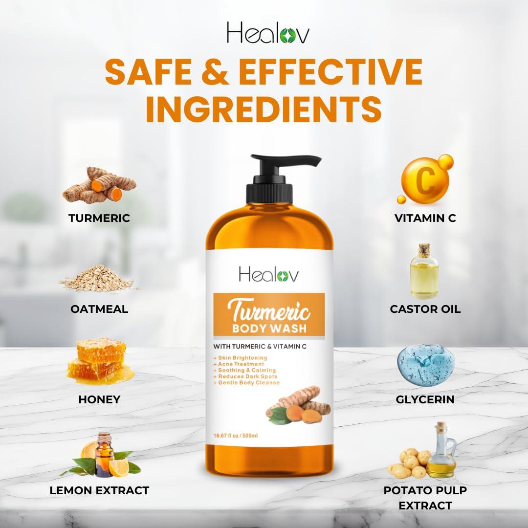 Jabón Líquido Iluminador de Cúrcuma Healov 550g - Facial y Corporal