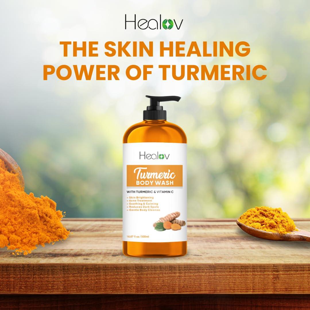 Jabón Líquido Iluminador de Cúrcuma Healov 550g - Facial y Corporal