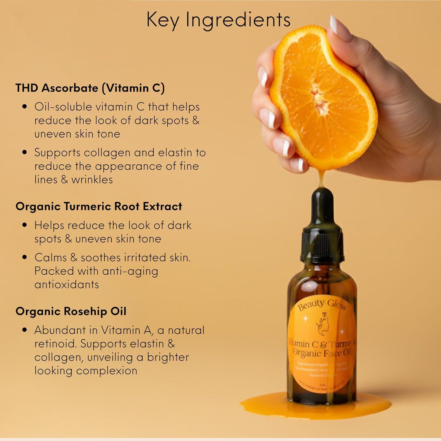 Aceite Facial Orgánico Belleza Brillante 30ml Cúrcuma Vitamina C