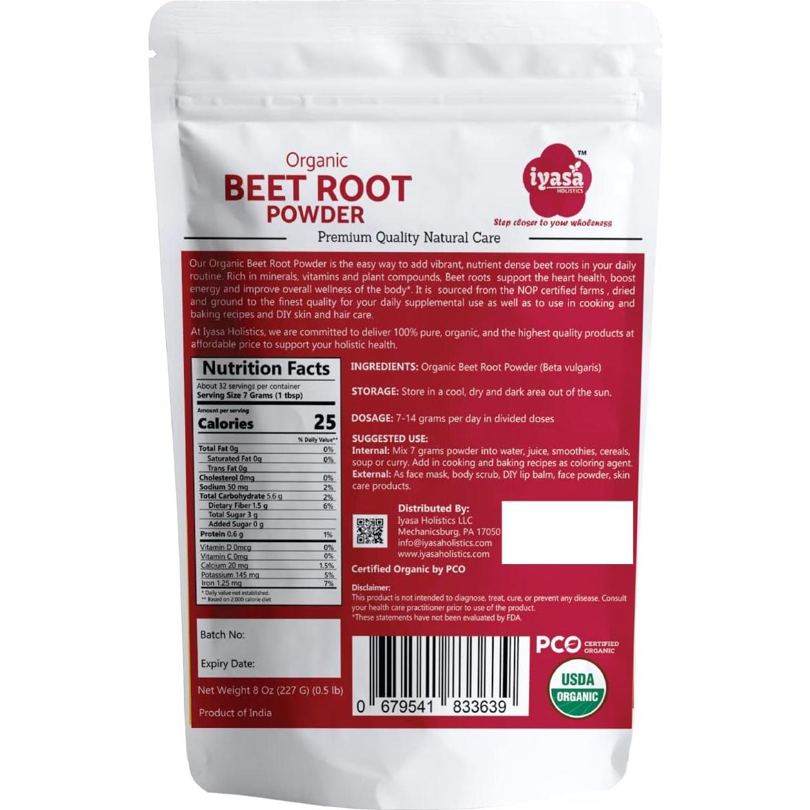 Polvo de raíz de remolacha orgánico Iyasa 223 g - Superalimento vegano