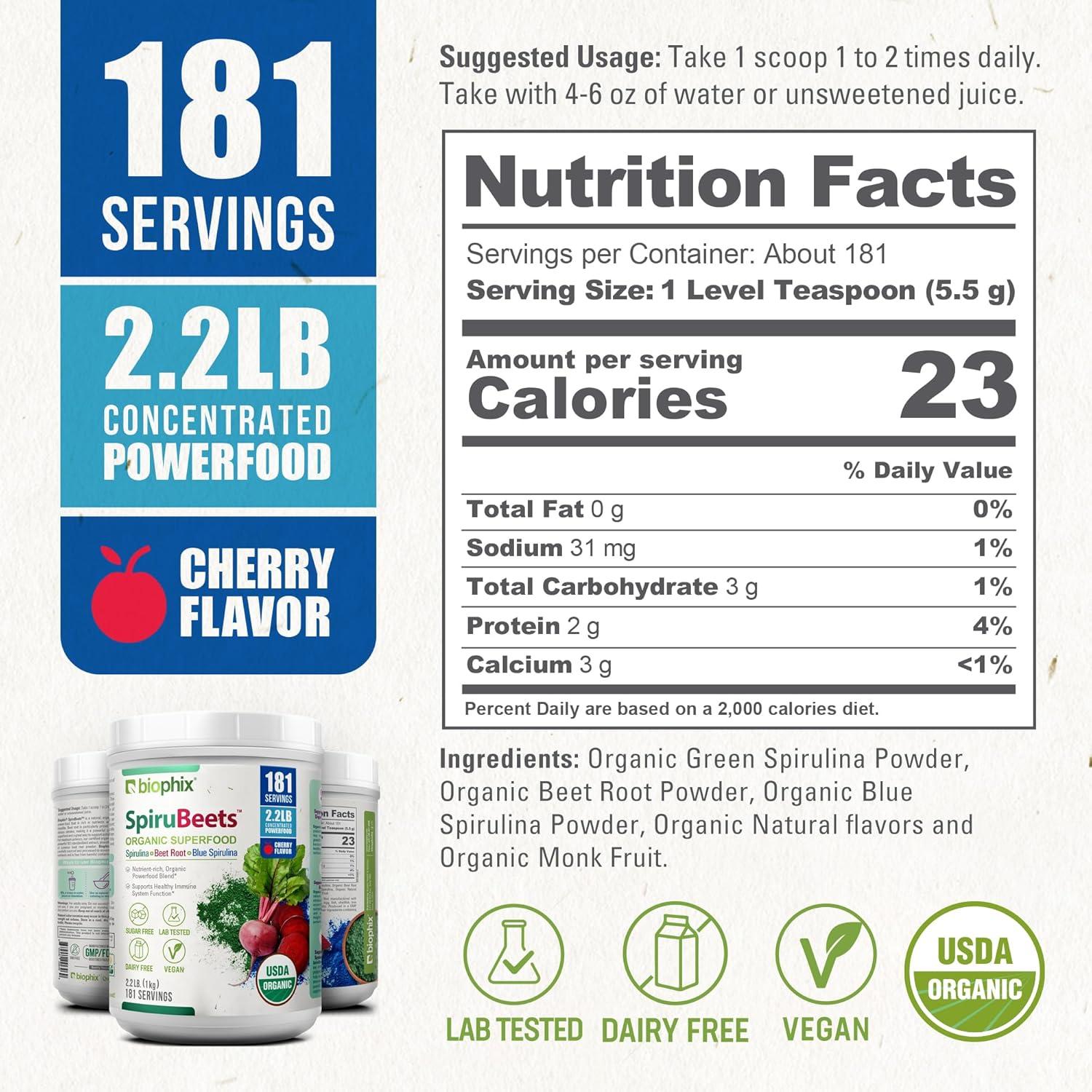 SpiruBeets Biophix 1 kg Superalimento Orgánico Espirulina