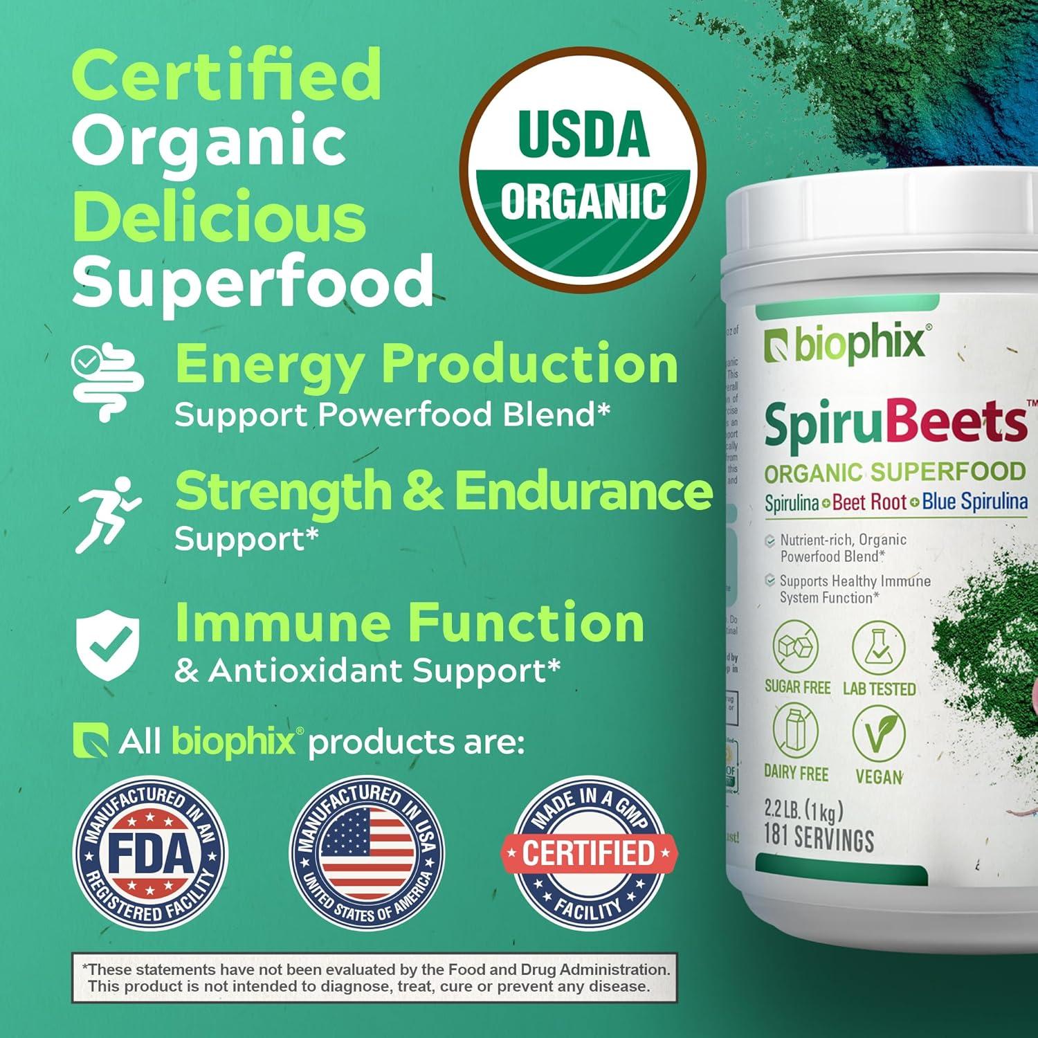 SpiruBeets Biophix 1 kg Superalimento Orgánico Espirulina