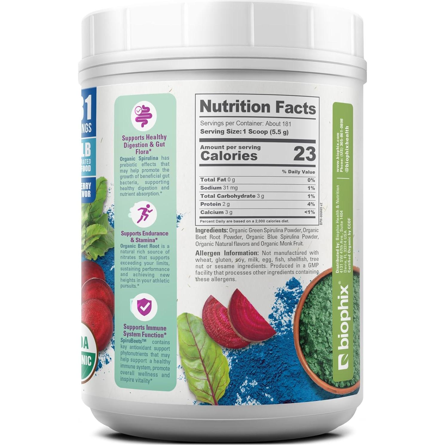 SpiruBeets Biophix 1 kg Superalimento Orgánico Espirulina