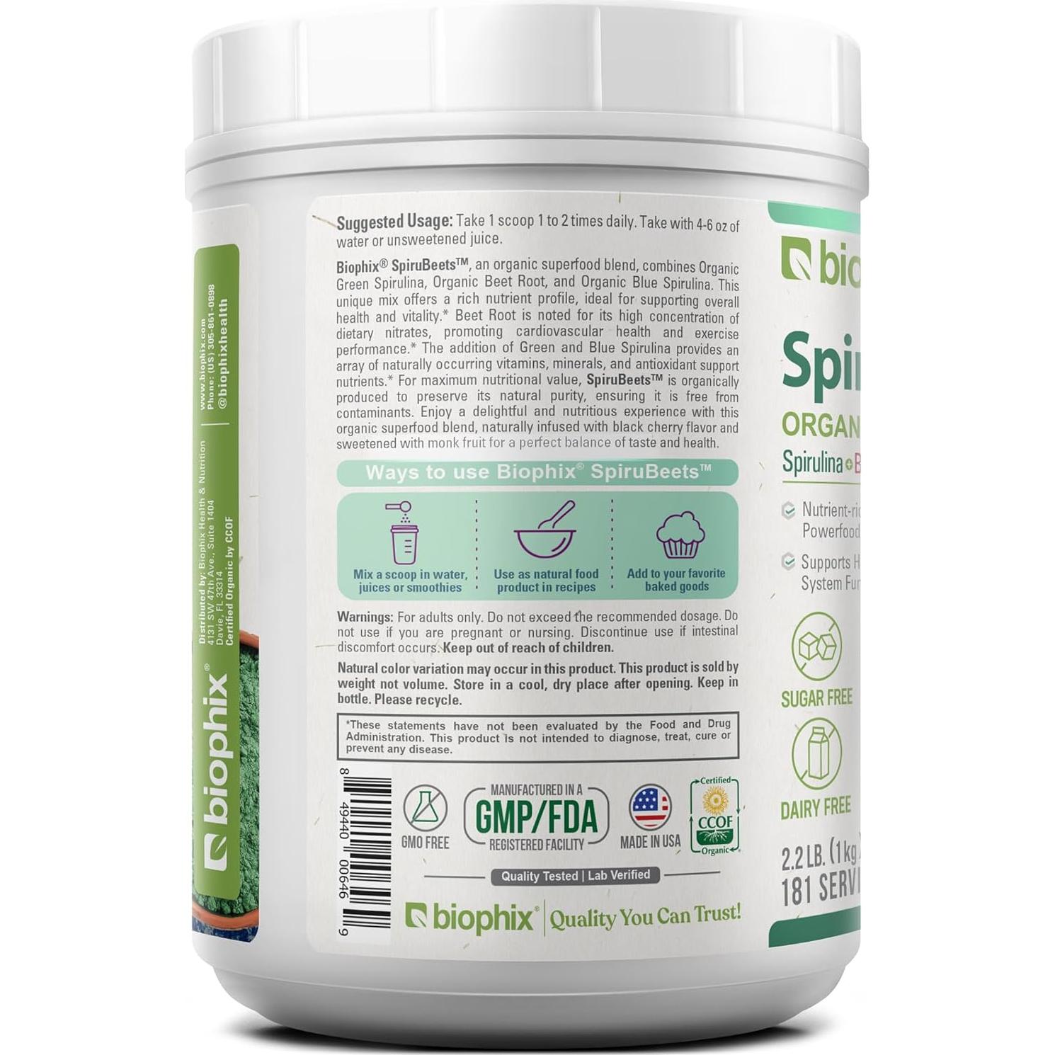 SpiruBeets Biophix 1 kg Superalimento Orgánico Espirulina