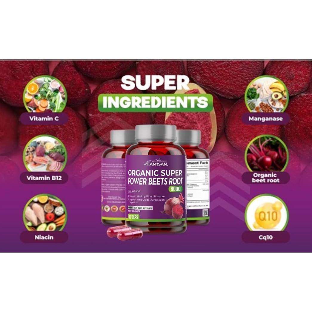 VITAMISAN Polvo Super Orgánico de Remolacha 8000mg - 60 Cápsulas
