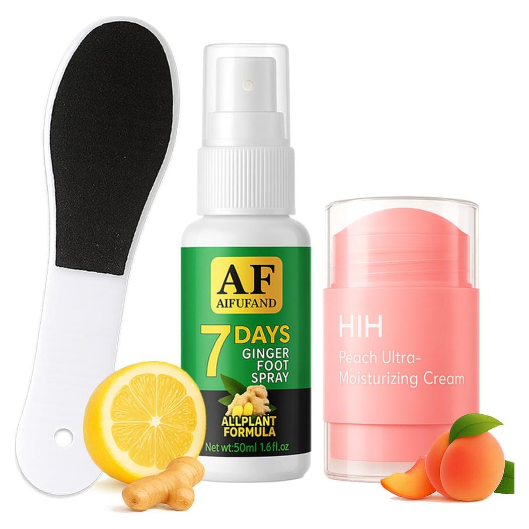 Kit de Cuidado de Pies Aifufand 3 Piezas - Spray Jengibre, Removedor Callos, Crema Hidratante