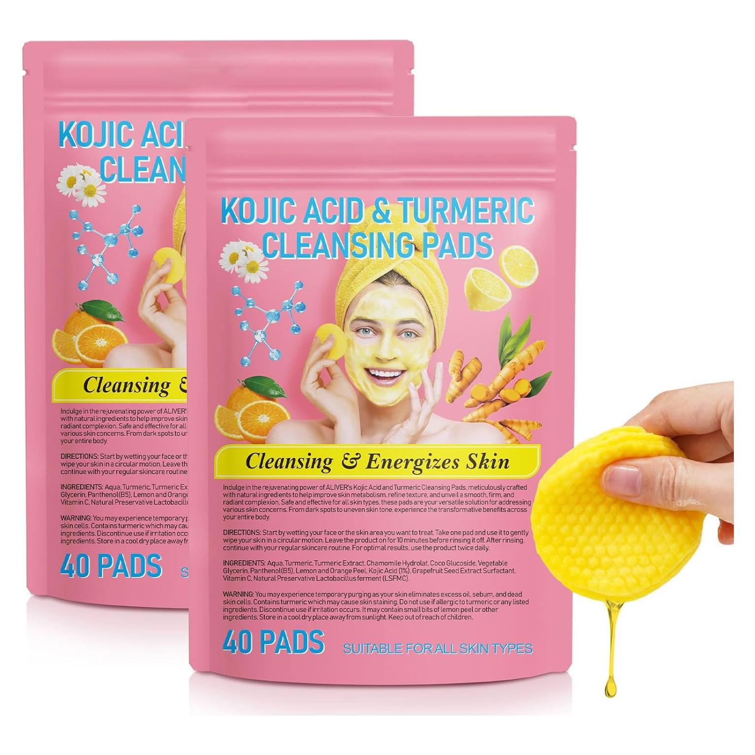 Pads de Limpieza Facial YLXYZUAD con Ácido Kójico y Cúrcuma - 80 Unidades