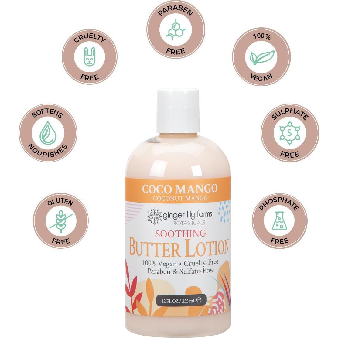 Loción de Mantequilla Calmante Ginger Lily Coco Mango 12 oz
