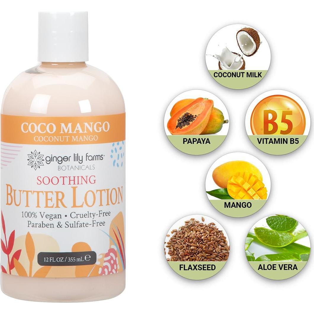 Loción de Mantequilla Calmante Ginger Lily Coco Mango 12 oz