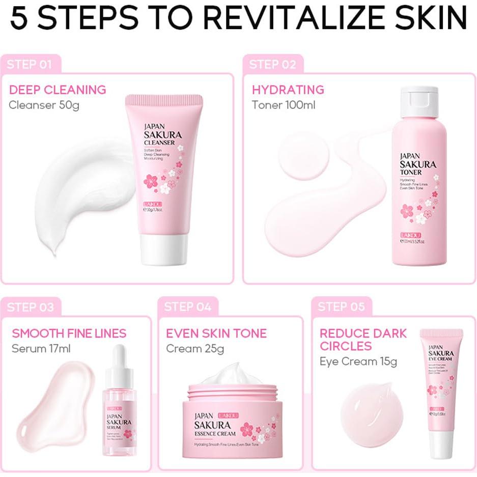 Kit de Cuidado de la Piel Sakura Blopuivo - 5 Piezas Viaje