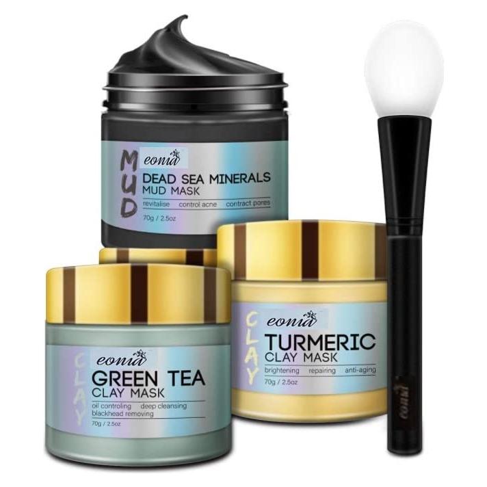 Set de Mascarillas Faciales Eonia: Arcilla Cúrcuma, Té Verde y Barro del Mar Muerto - 3 x 70.87 g